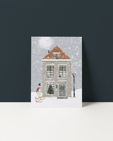 Kerstkaart 'Huis in de sneeuw'