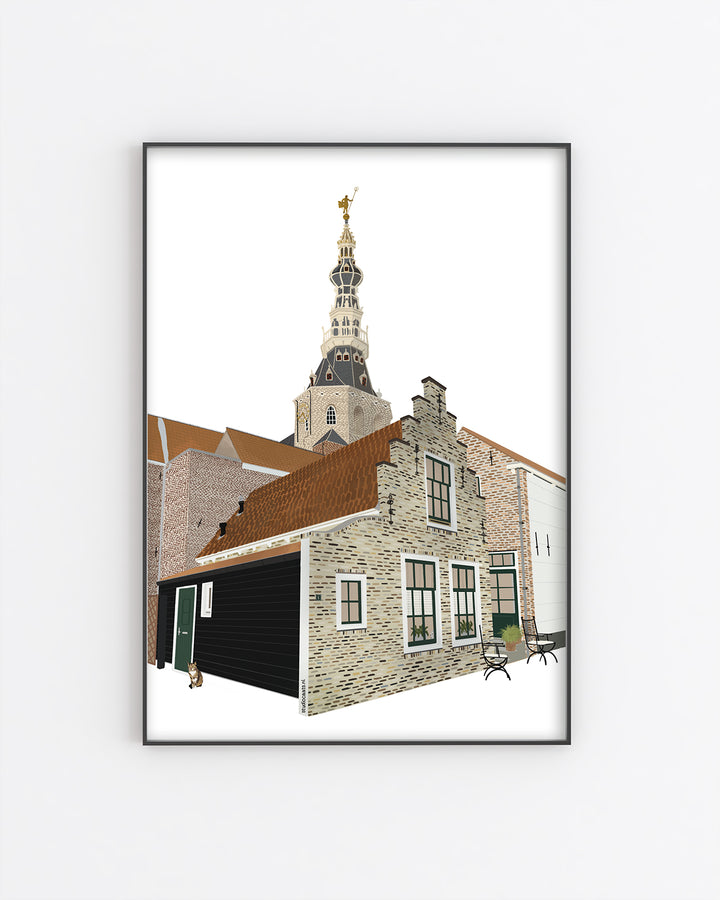 huisportret huistekening houseportrait huis aan de maartstraat in zierikzee stadhuis monument digital art